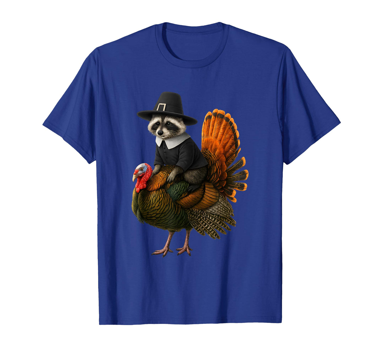 Funny Raccoon Pilgrim Riding Turkey Thanksgiving T-Shirt