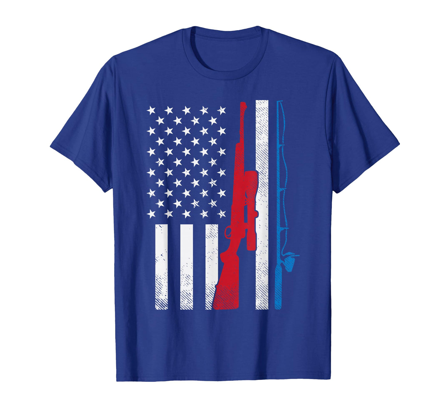 Fishing Rod Hunting Rifle America Flag Patriotic Dad Gift T-Shirt