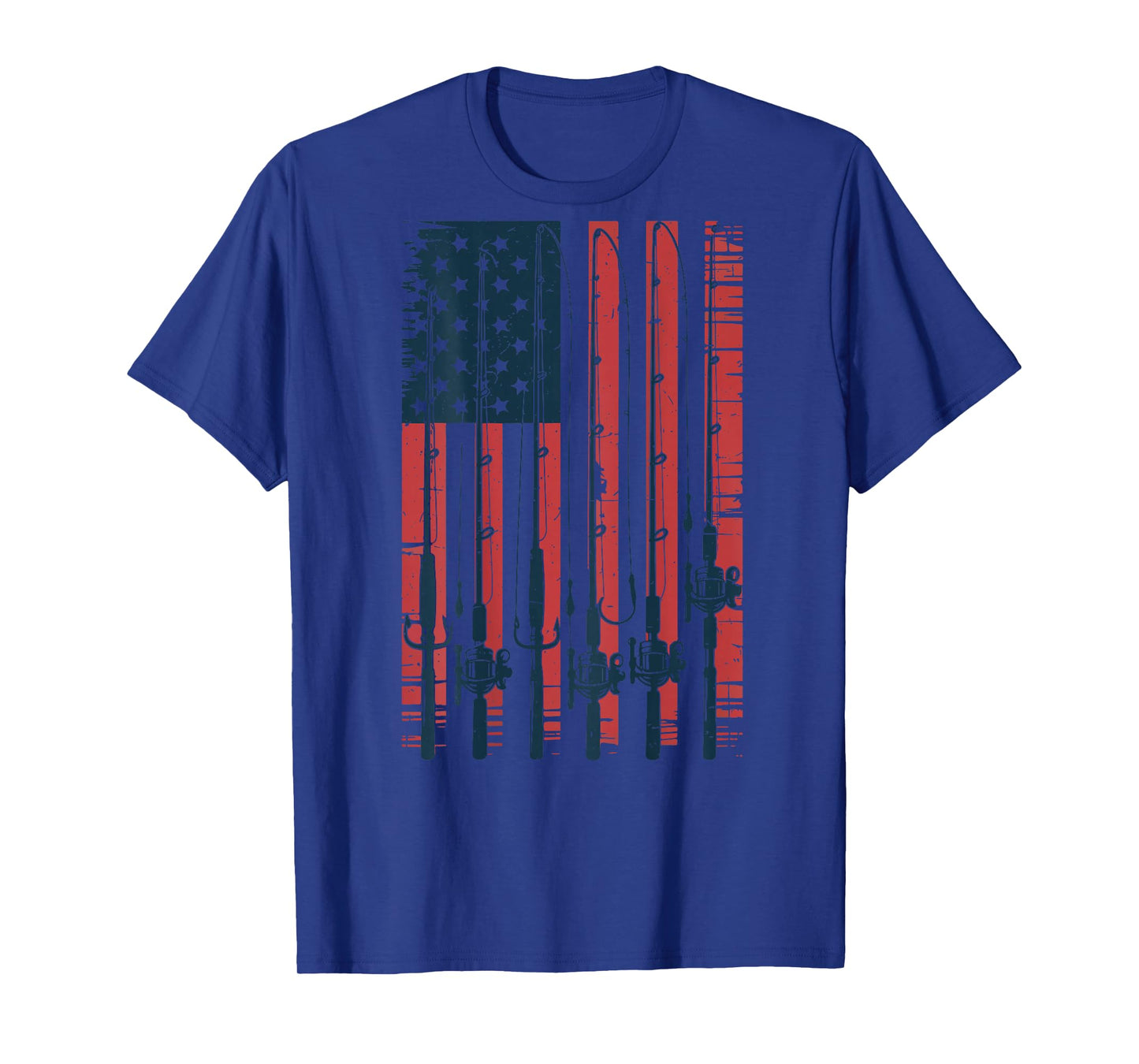 Fishing American Flag Fishing Pole Boy Men Patriotic Fishing T-Shirt