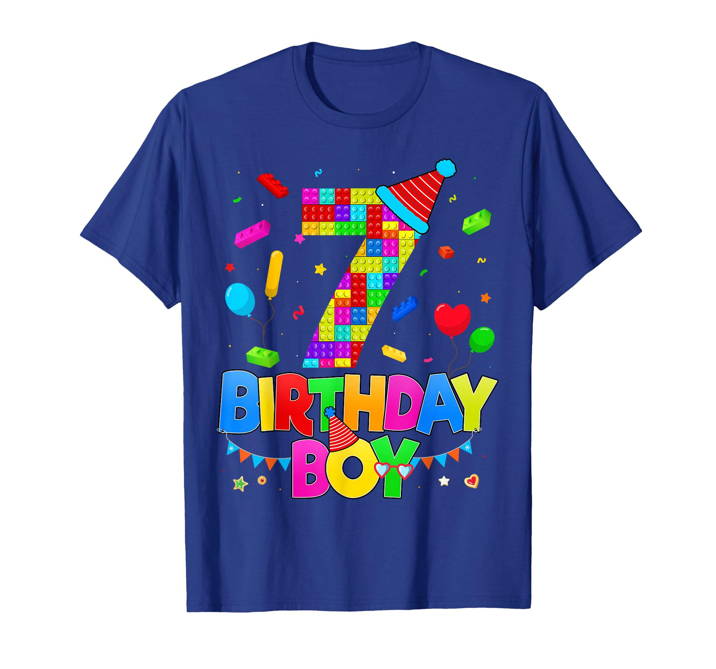 7th Birthday Boy Building Bricks Builder Boy Men T-Shirt