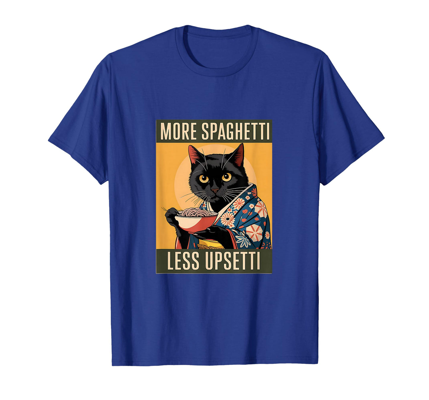 More Spaghetti Less Upsetti Vintage Japanese Art Funny Cat T-Shirt
