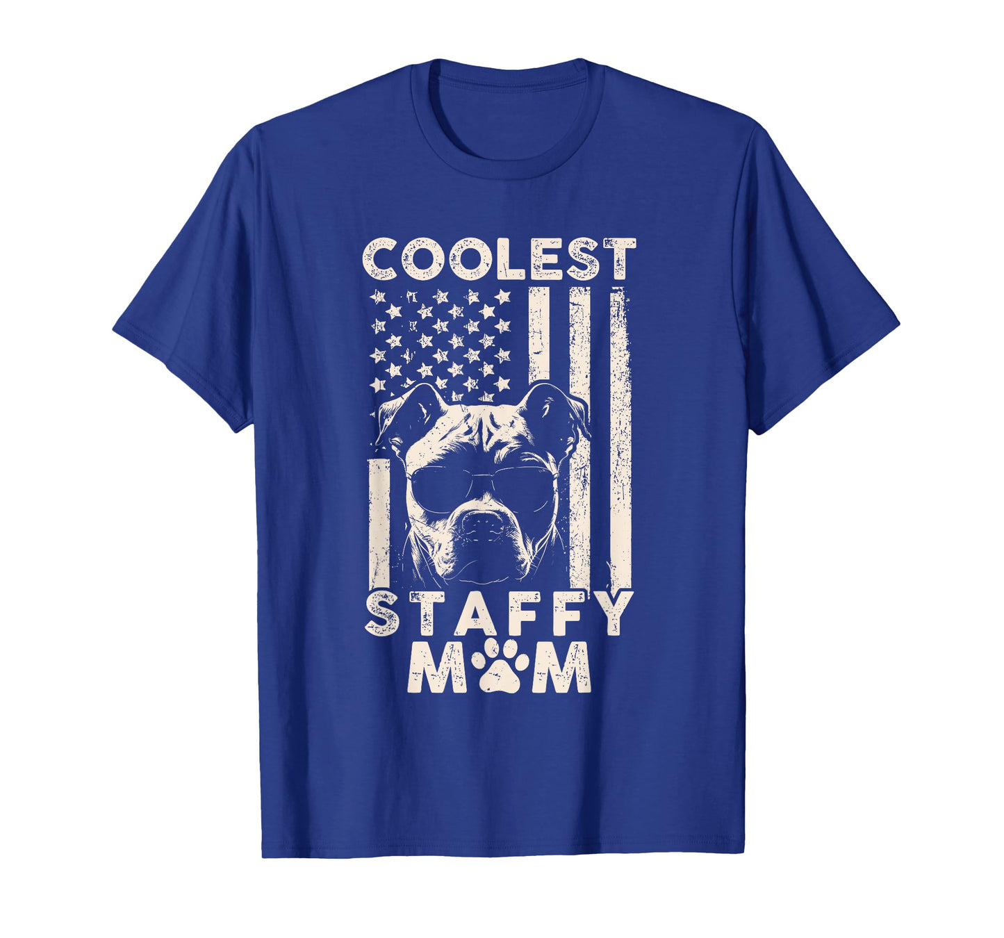 Vintage Coolest Staffy Mom USA American Flag Funny Dog Mom T-Shirt for Women Kids Men