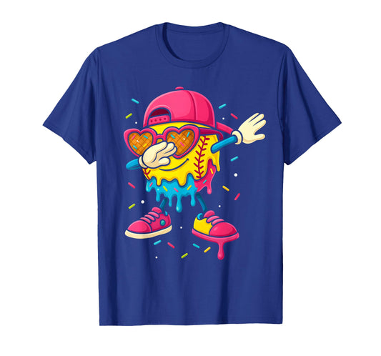 Softball Drip Ice Cream Girls Dabbing with Cute Sprinkles T-Shirt