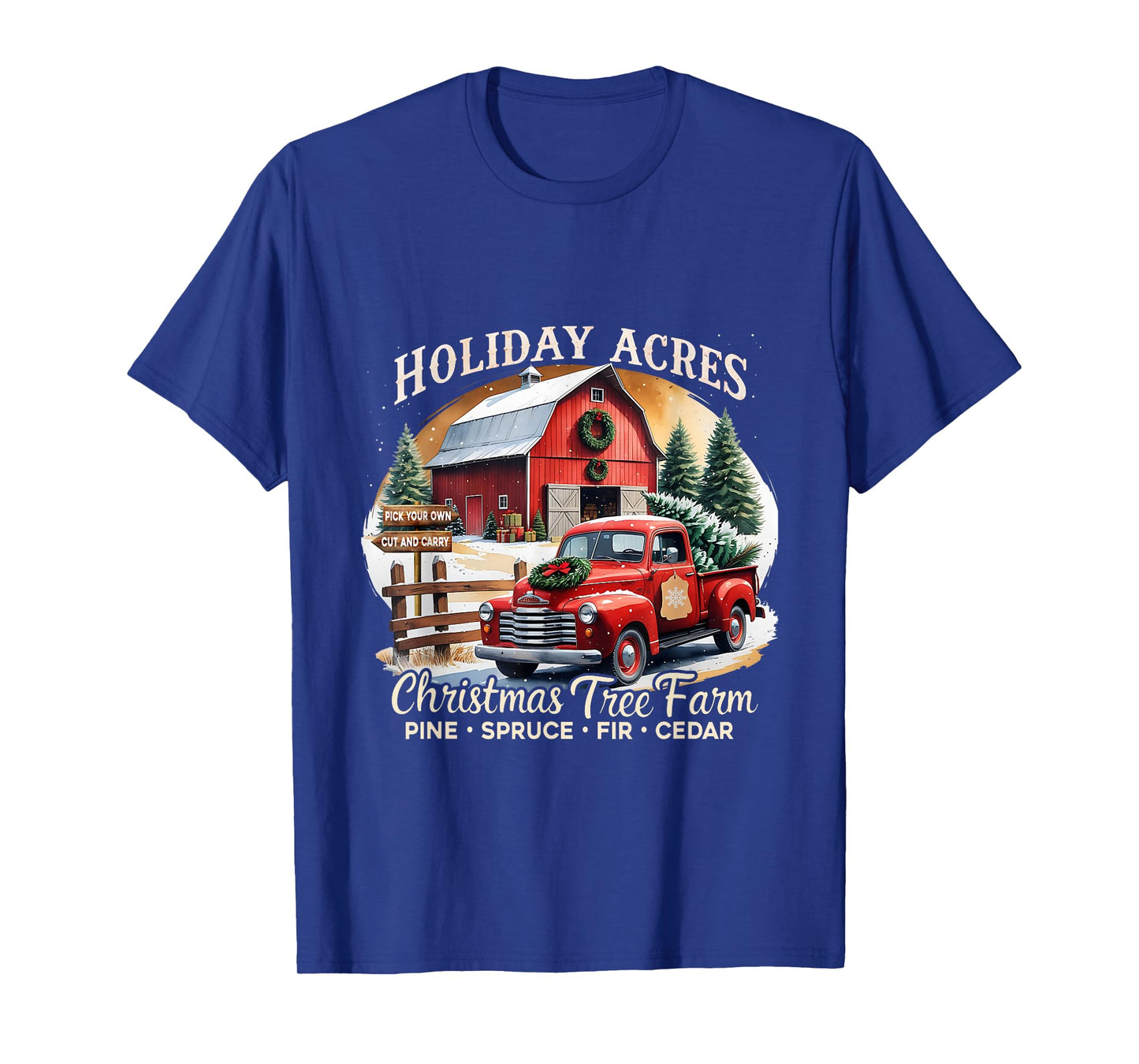 Vintage Red Truck Holiday Acres Christmas Tree Farm T-Shirt