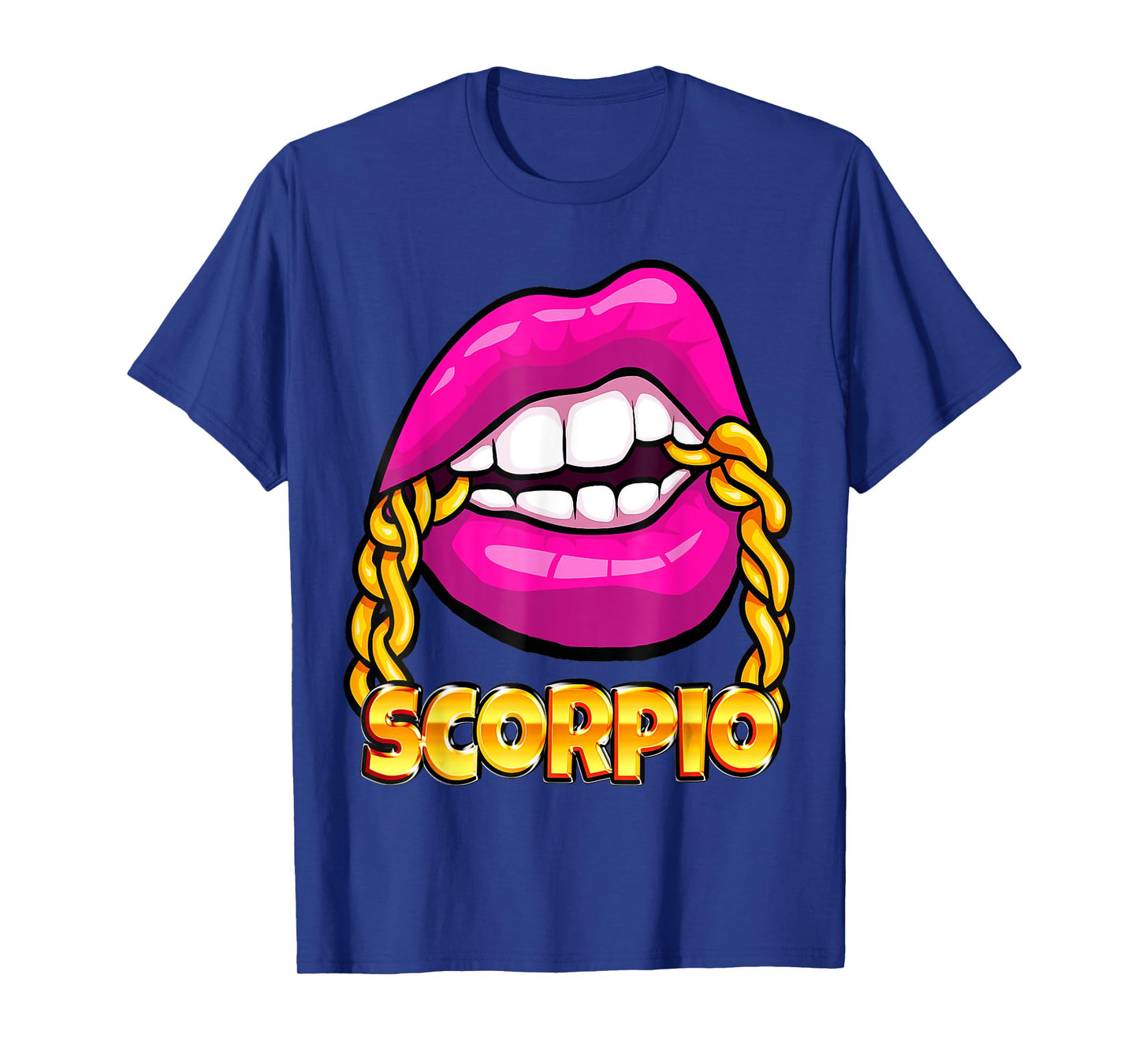 Black Queen Juicy Lips Pink Gold Chain Scorpio Zodiac Sign T-Shirt