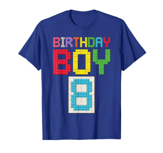 8th Birthday Boy Master Builder 8 Years Old Block Building T-Shirt