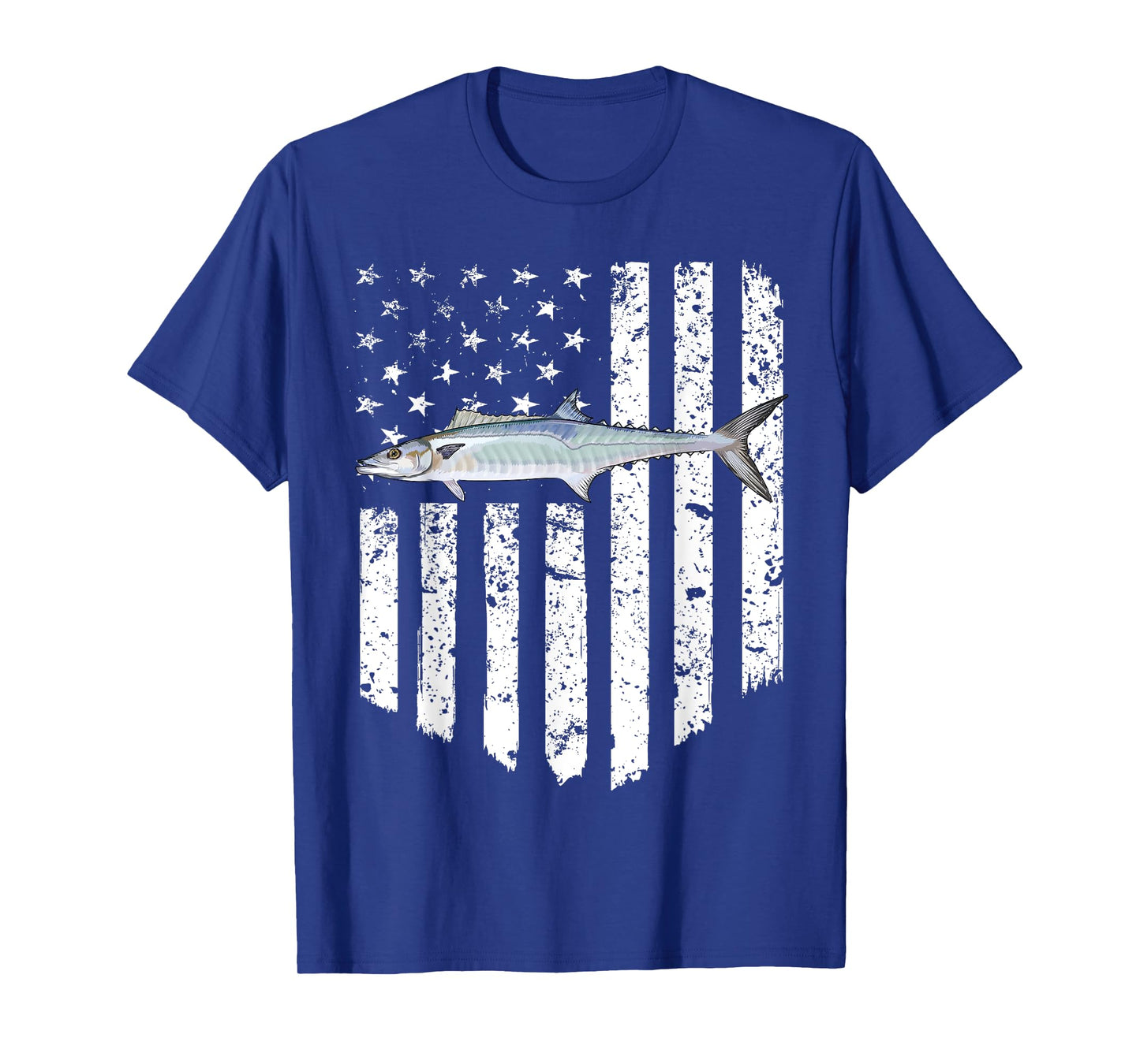 Black White American Flag King Mackerel 4th Of July Fish T-Shirt