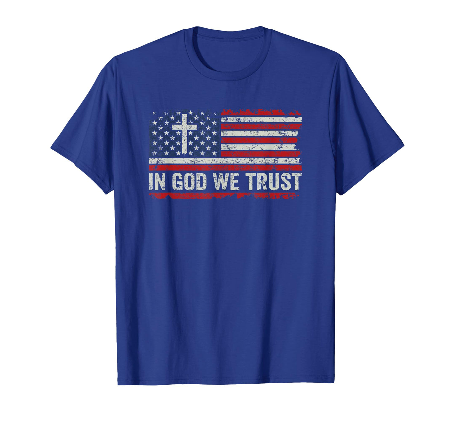 in God We Trust - Vintage USA Flag Cross Patriotic Christian T-Shirt