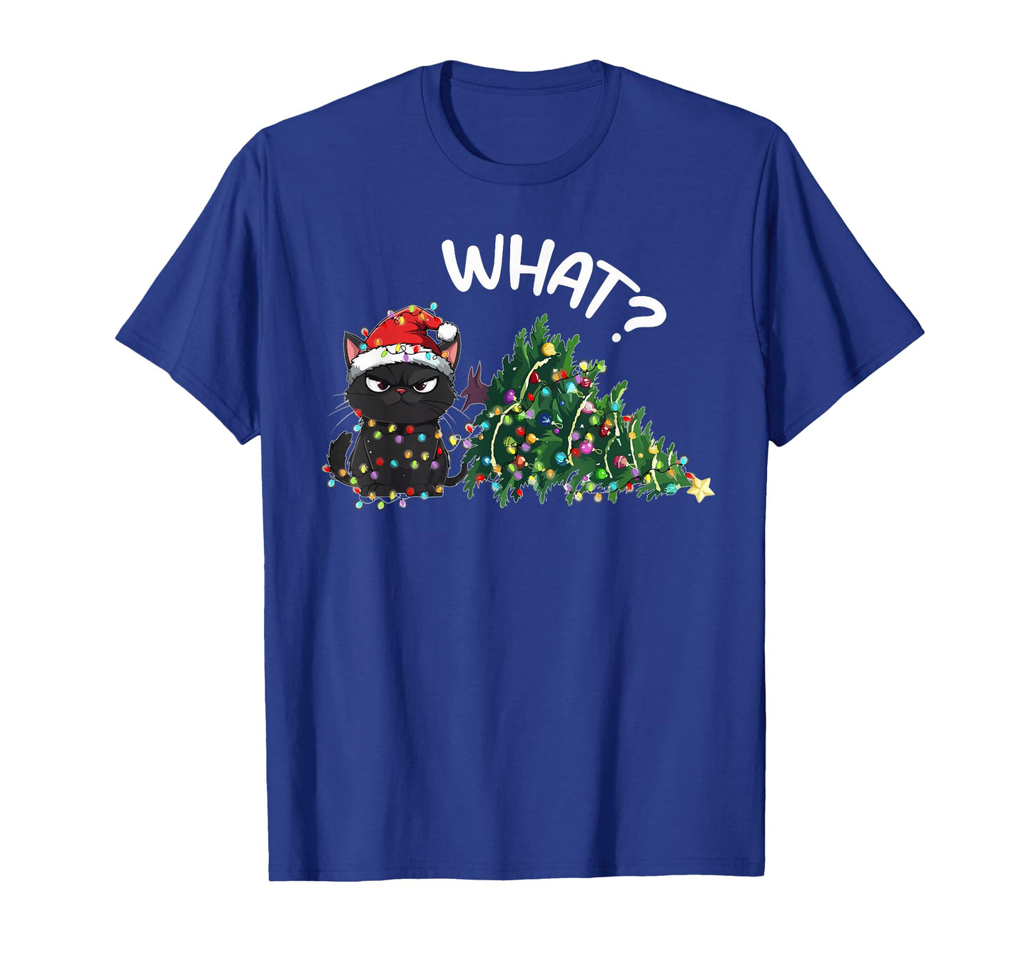 Funny Black Cat What? Christmas Tree Funny Cat Lover T-Shirt