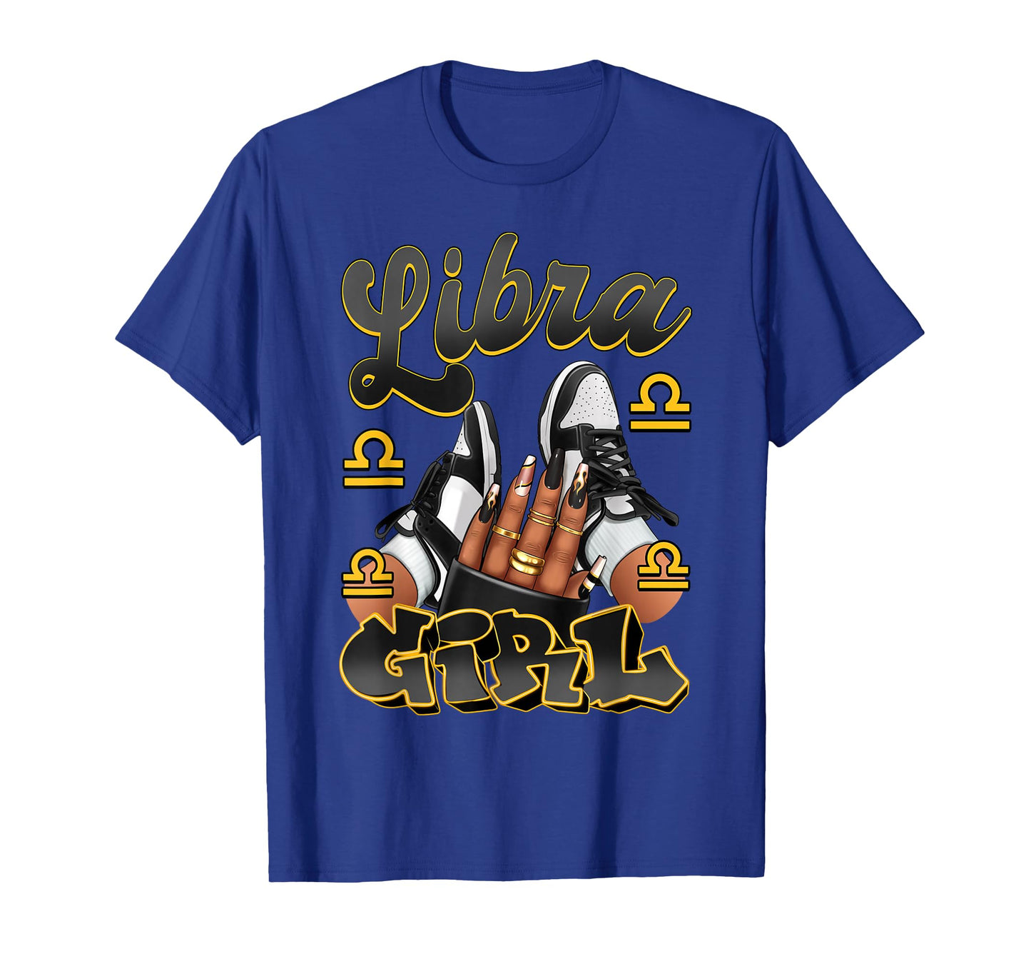 Libra Girl Birthday Afro Queen Sneakers Zodiac Sign T-Shirt