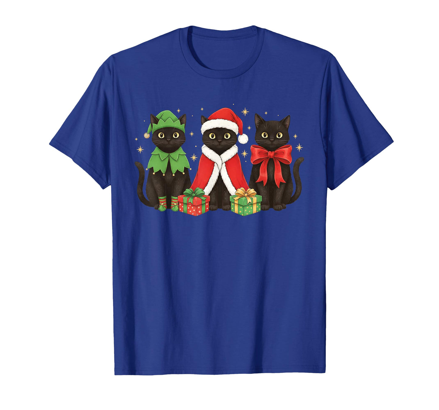 Retro Black Cat Christmas Holiday X-Mas Funny Santa Hat Elf T-Shirt