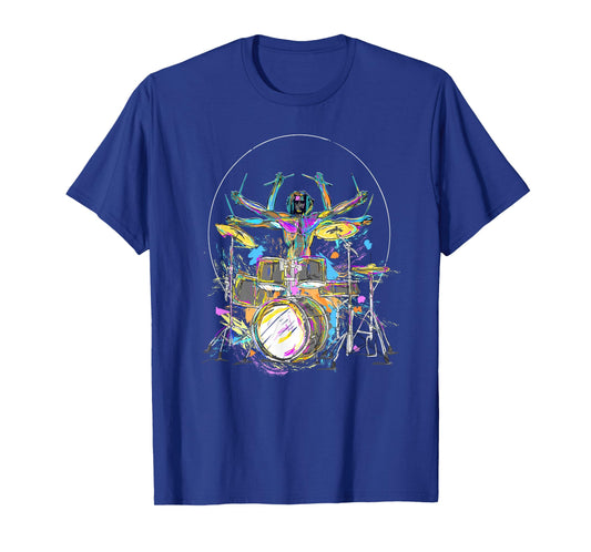 Official Drummer Kit Merch Black Da Vinci Drummer Music T-Shirt, Men's Small
