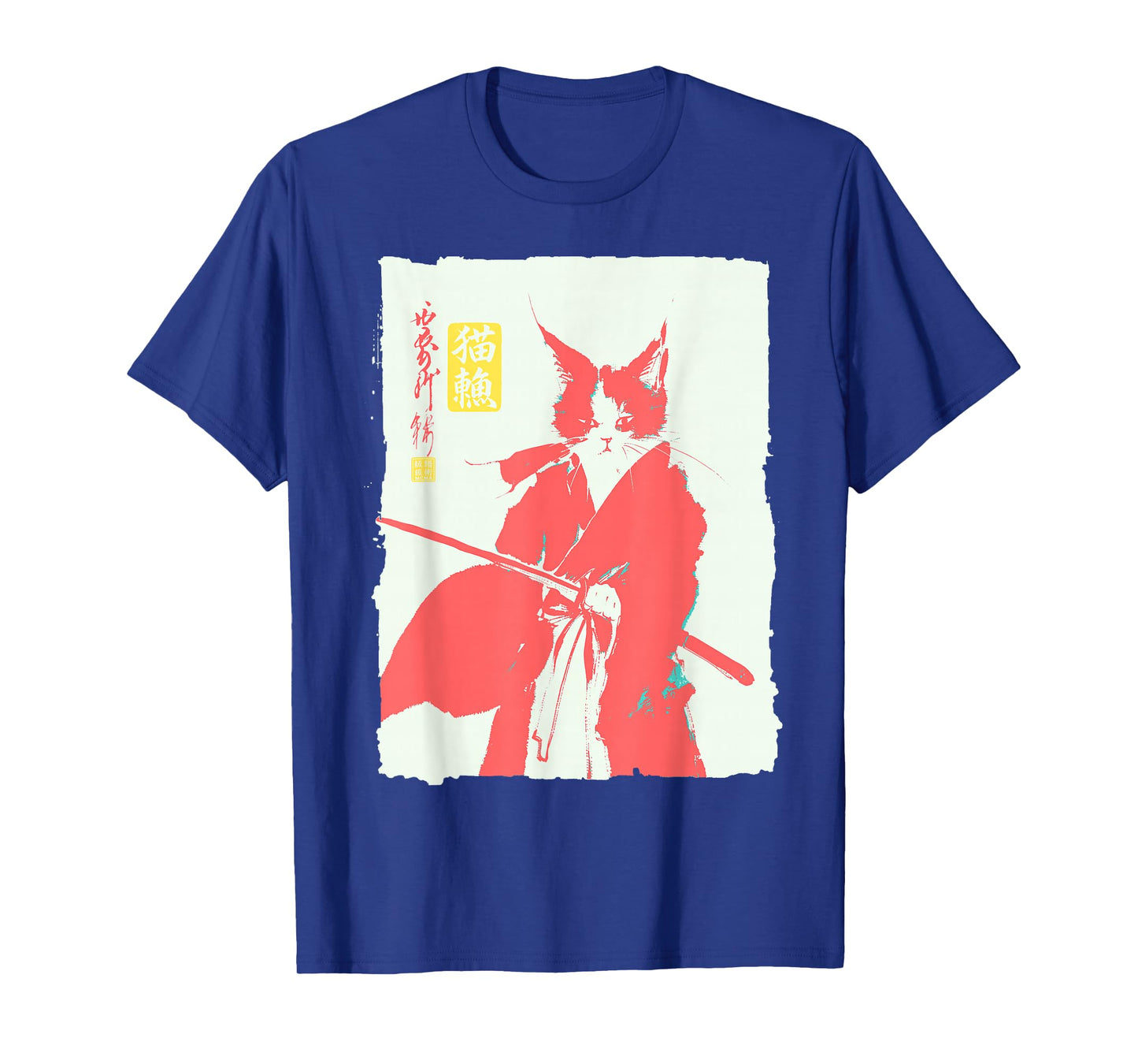Samurai Cat Japanese Art Funny Anime Manga Graphic T-Shirt