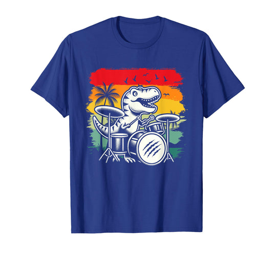 T Rex Dino Drum Dinosaur Music Drummer Vintage Boys Men Kids T-Shirt