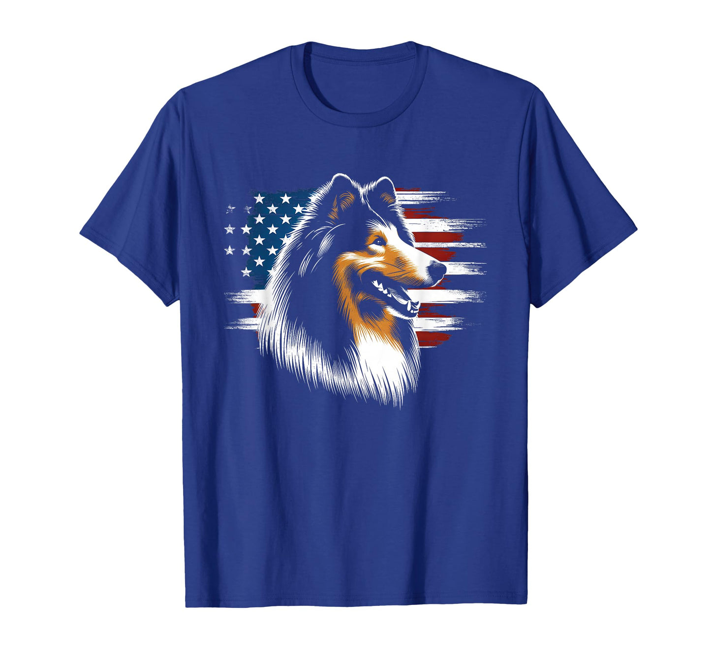Rough Collie American Flag - Patriotic Collie Dog Lover T-Shirt