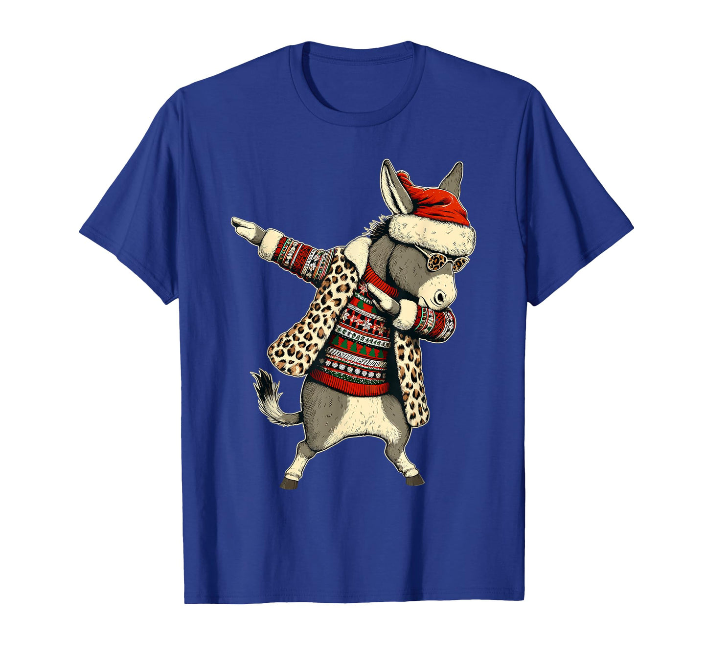 Donkey Leopard Print Dabbing Santa Hat Christmas Pajama Love T-Shirt