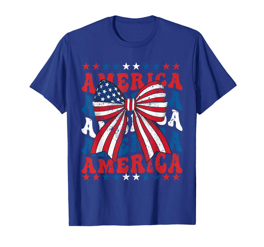 American Coquette Bow Patriotic USA Flag Happy 4th Of July T-Shirt