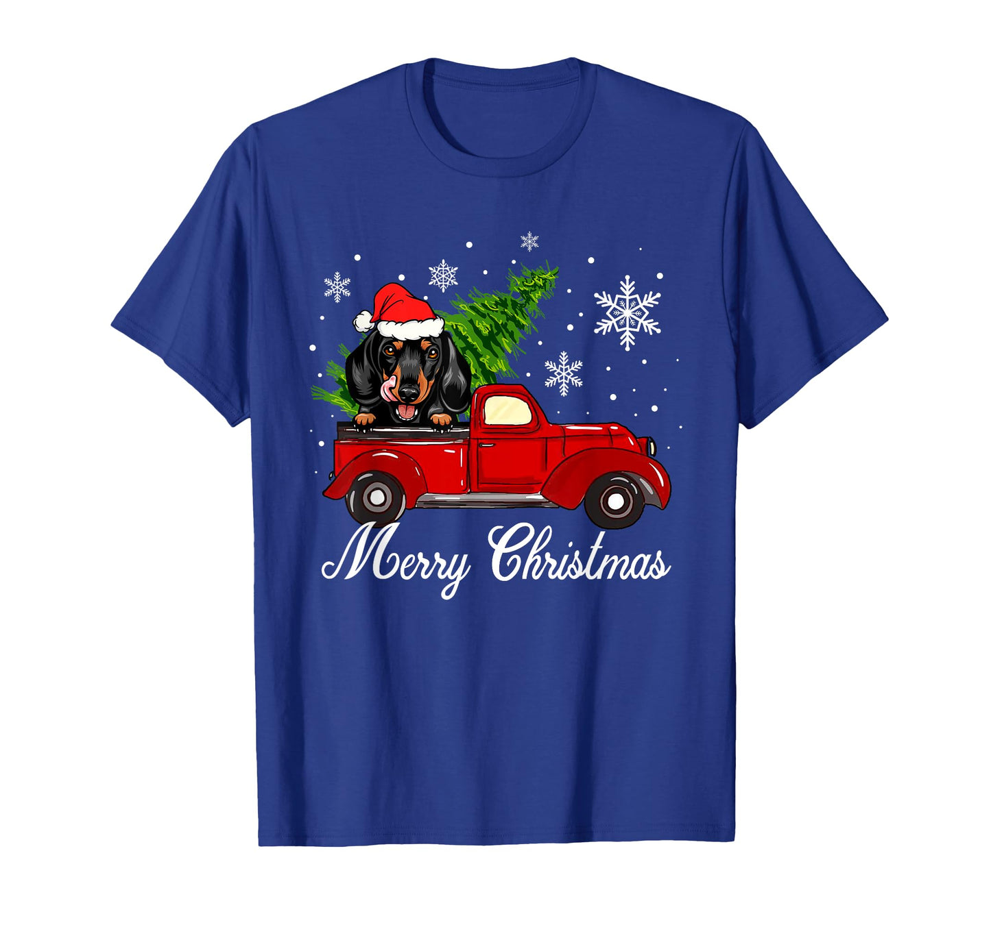 Dachshund Dog Riding Red Truck Christmas Decorations Pajama T-Shirt