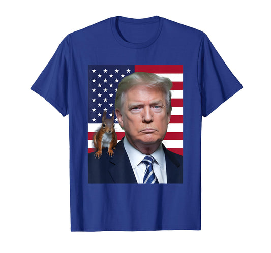 Trump With A Squirrel, Trump Will Save The Squirrels US Flag T-Shirt