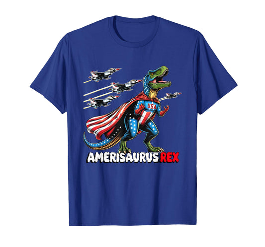 Amerisaurus T-Rex Patriotic Boys Girl 4th of July Flag Jets T-Shirt