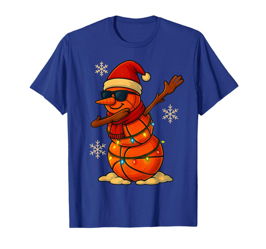 Basketball Snowman Dabbing Christmas Lights Boys Men Kids T-Shirt