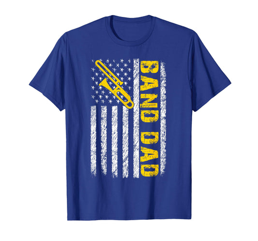 Band Dad Trombone Distressed American Flag Fathers Day T-Shirt