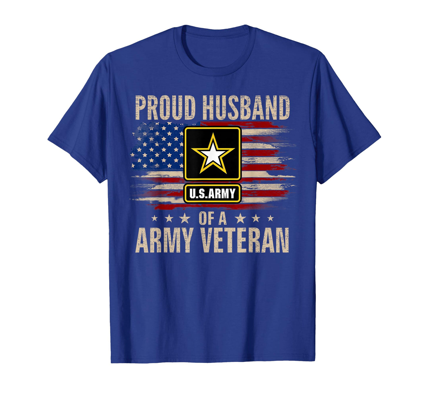 Vintage Proud Husband Of A Army Veteran With American Flag T-Shirt