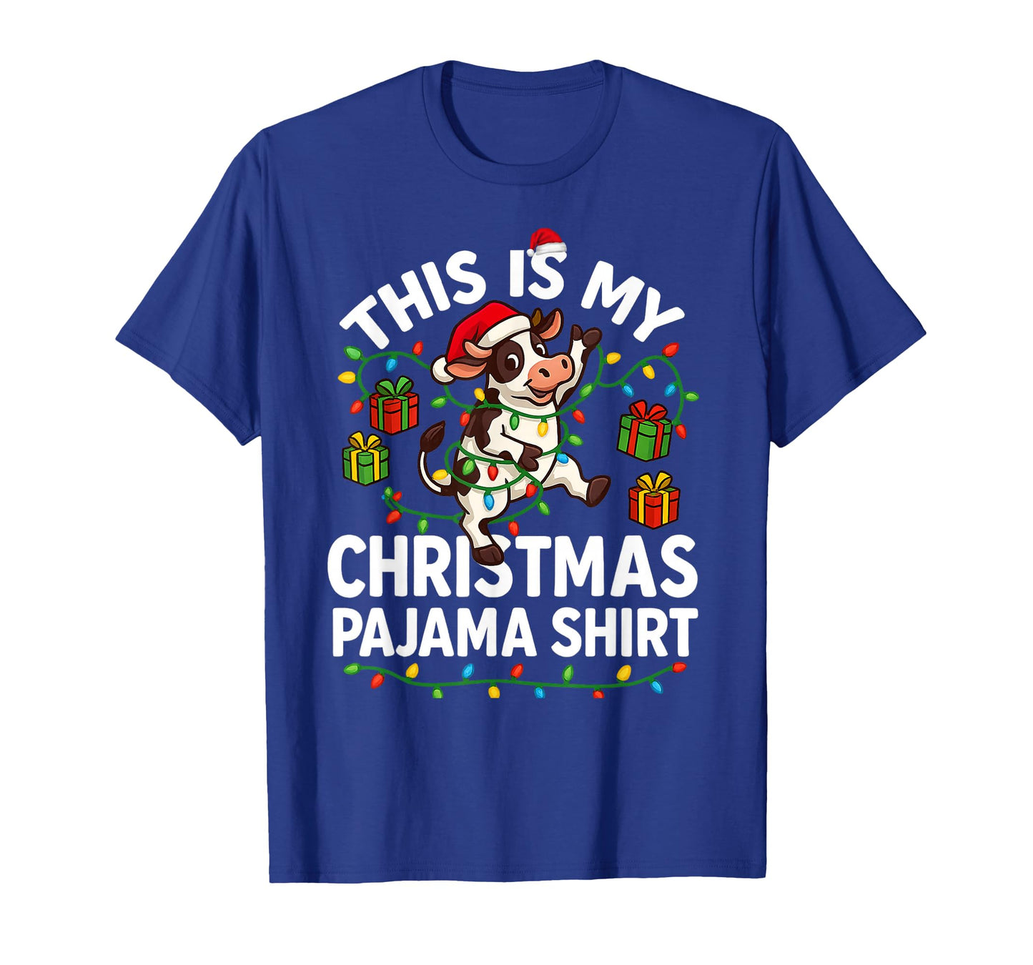 This is My Christmas Pajama Shirt Funny Christmas Cow Lights T-Shirt