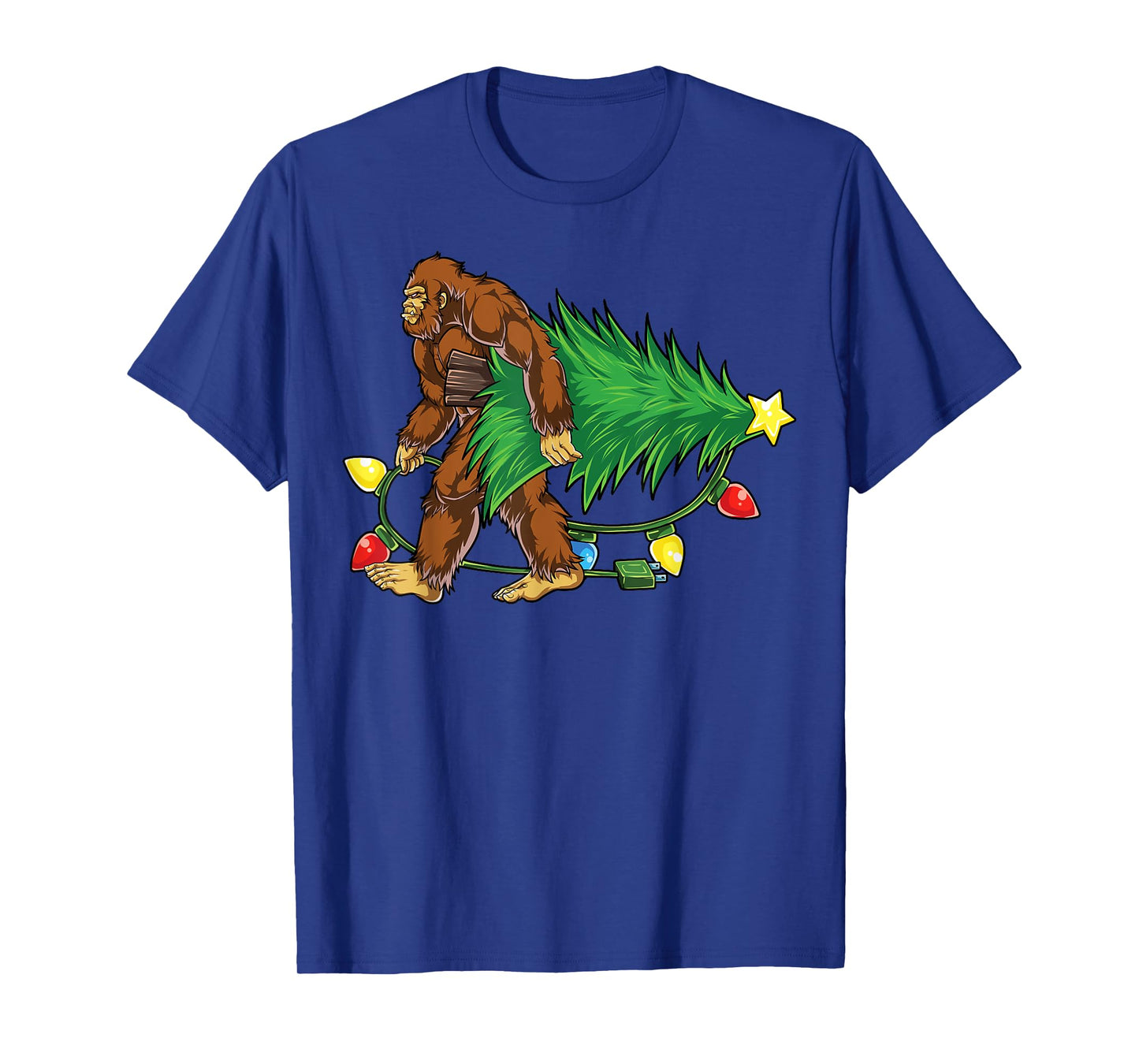 Bigfoot Christmas Tree Lights Xmas Boys Men Sasquatch Lovers T-Shirt