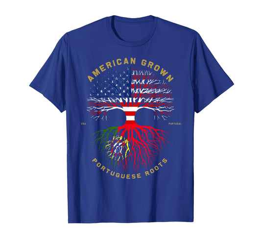 American Grown with Portuguese Roots Tree USA Flag Gifts T-Shirt
