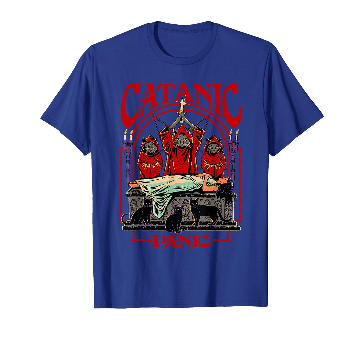 Catanic Panic Satanic Cat Retro Vintage Funny Adult Humor T-Shirt