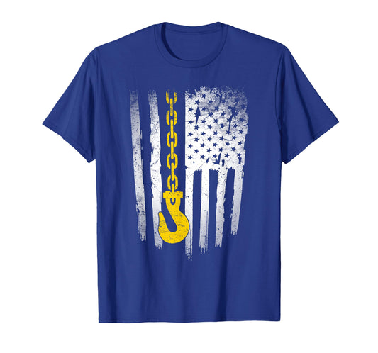 Tow Truck Driver Gift Men USA Flag Towing Hook For US T-Shirt