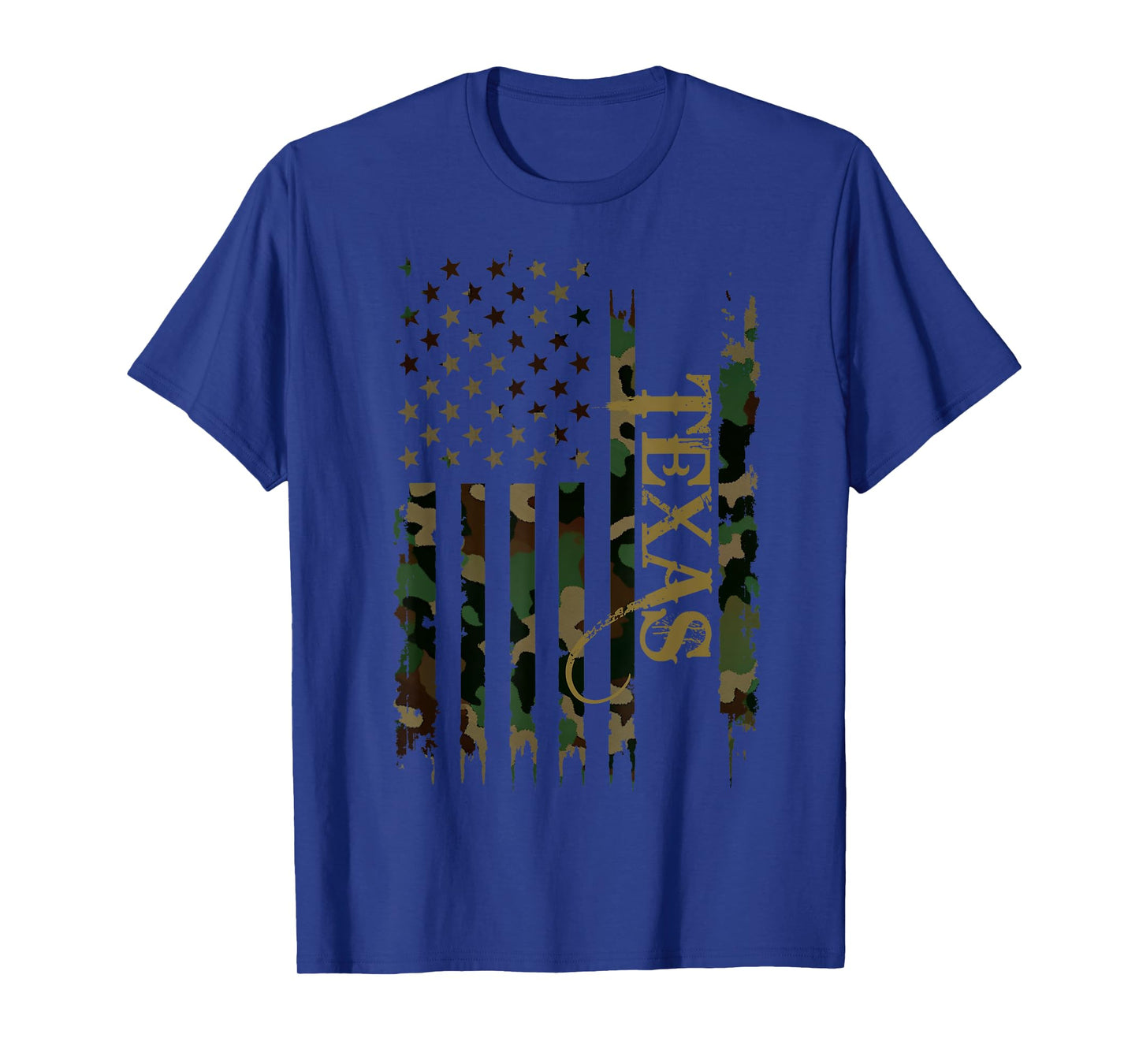 Texas United States Distressed Camo w US Flag T-Shirt