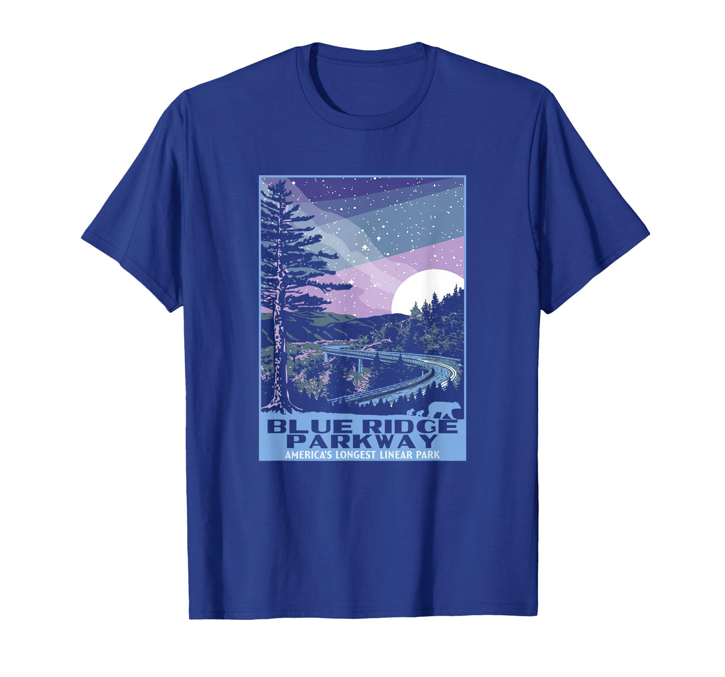 Blue Ridge Parkway at Night WPA Style Vintage Stars & Moon T-Shirt