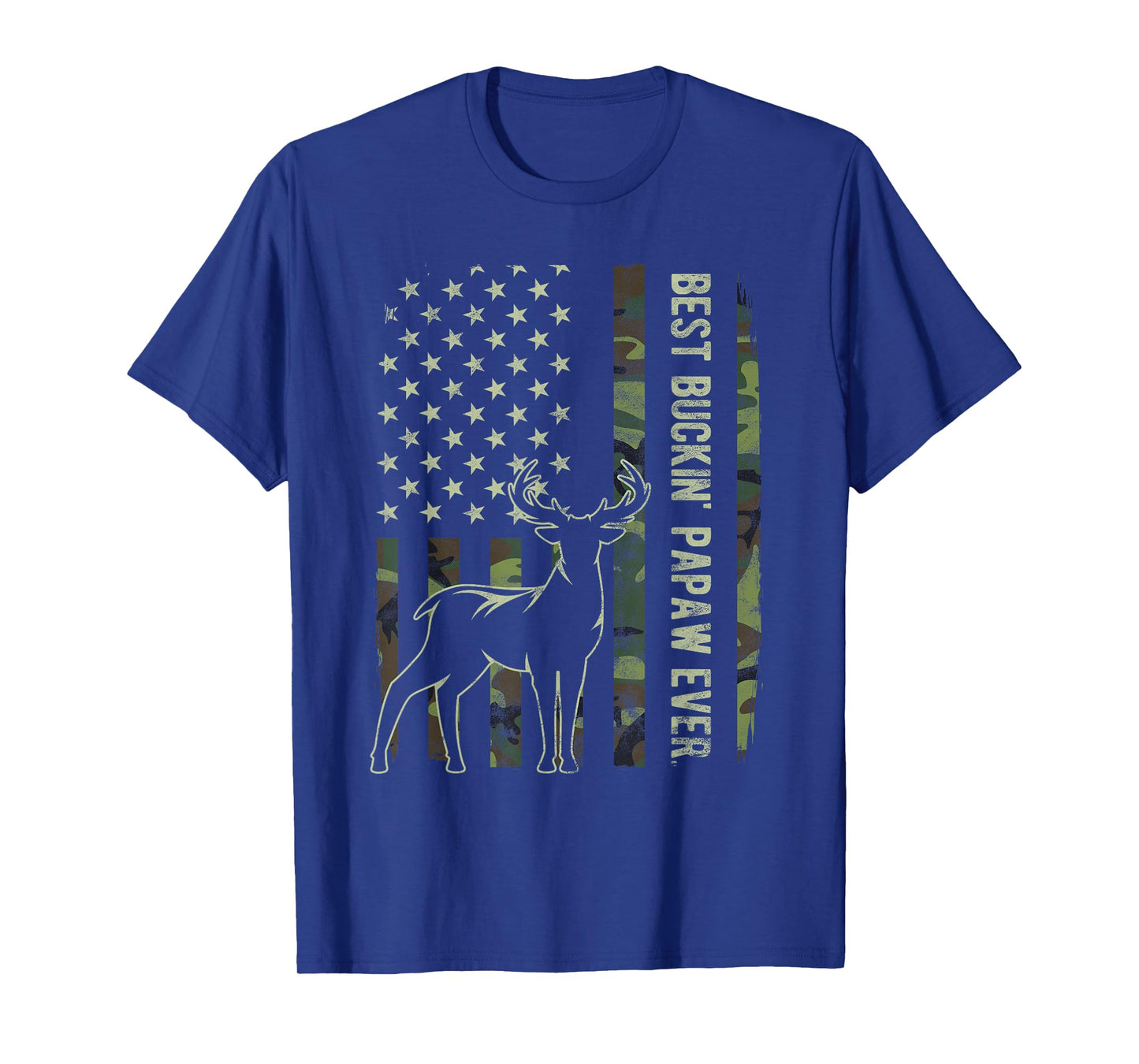 Best Buckin' Papaw Camo American Flag Deer Hunting Gift T-Shirt for Men