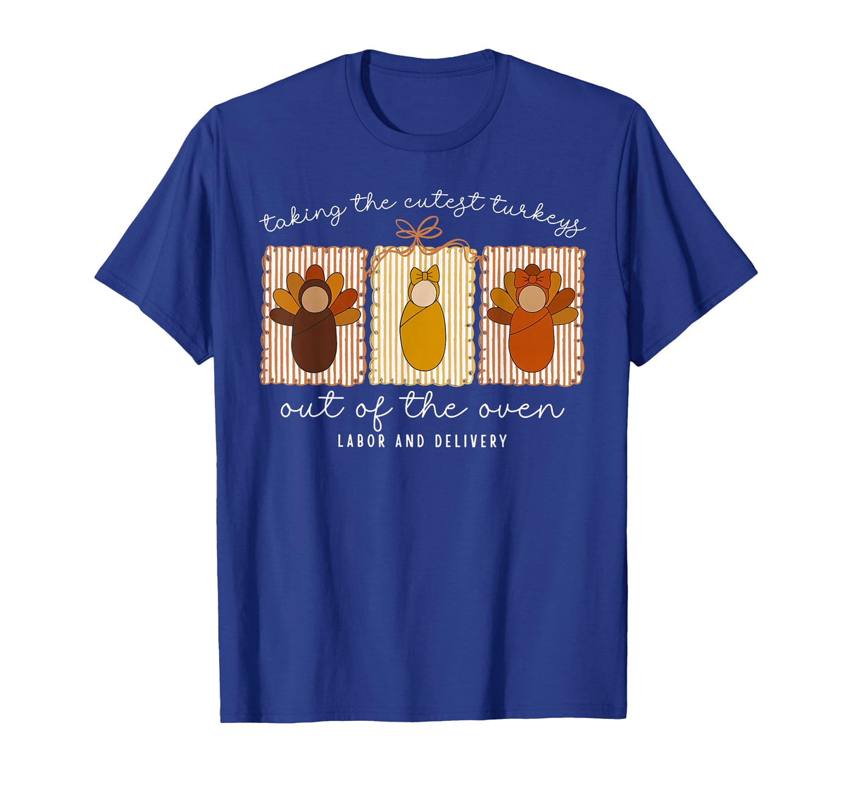 Fall Turkey Labor and Delivery Nurse Thanksgiving Stamp Bow T-Shirt