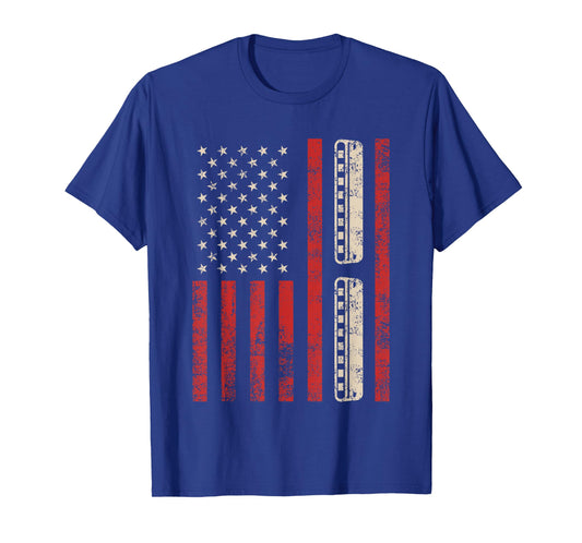 Harmonica Vintage American Flag Patriotic Harmonica Player T-Shirt for Women Girls Kids Men