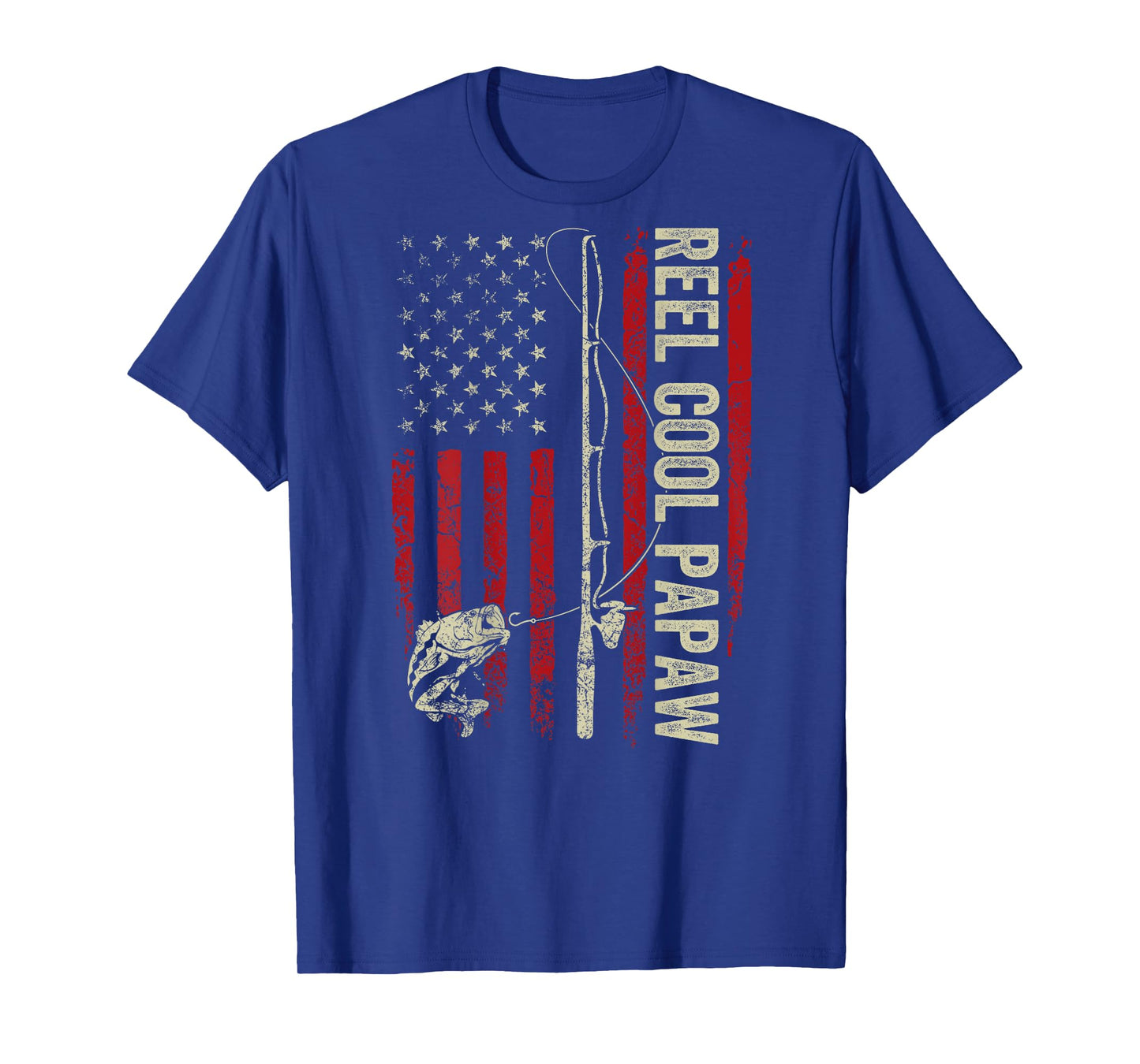 Reel Cool Papaw Fishing American Flag Patriotic (On Back) T-Shirt