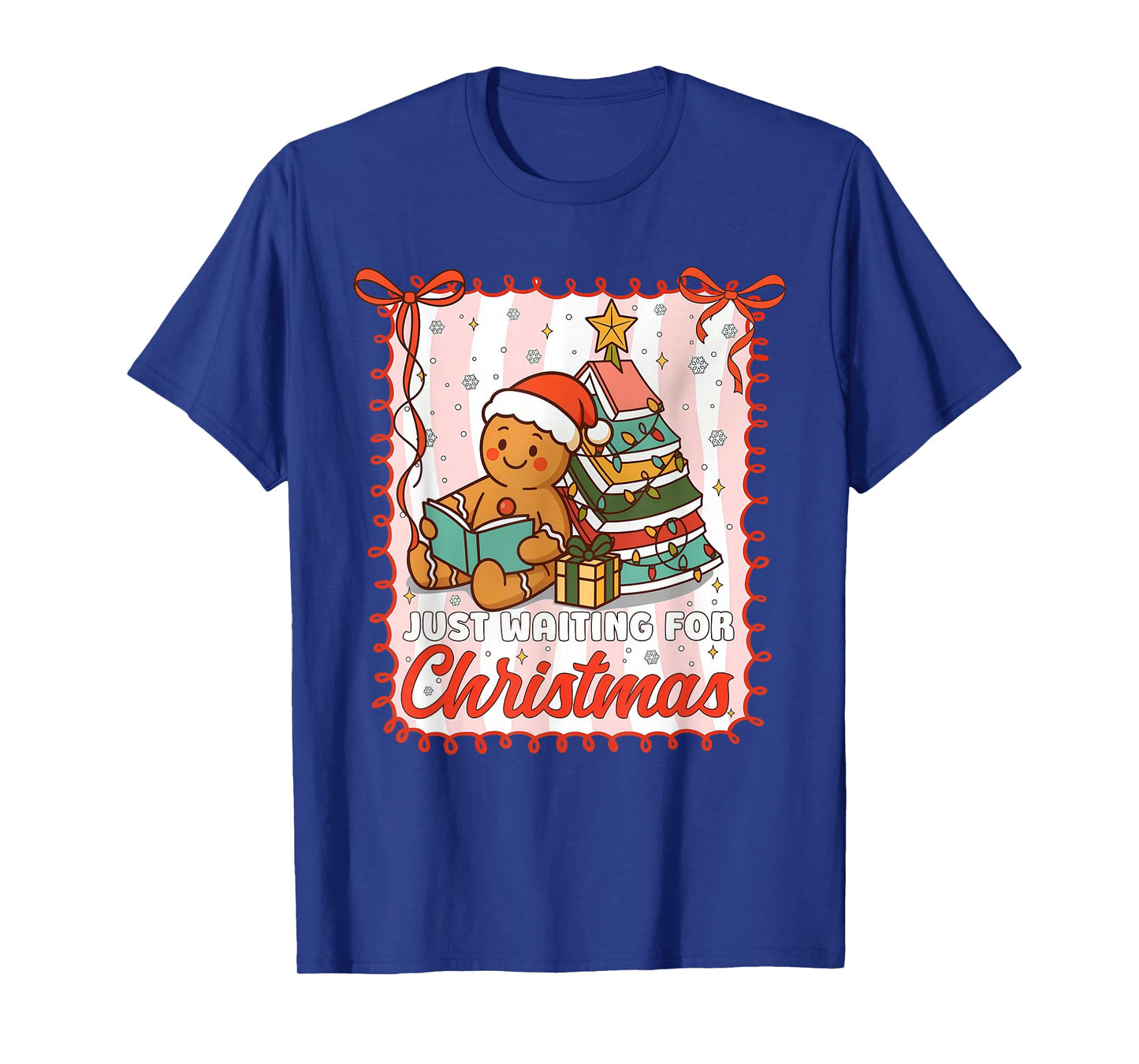 Just Waiting for Christmas Cute Gingerbread Reading Book T-Shirt