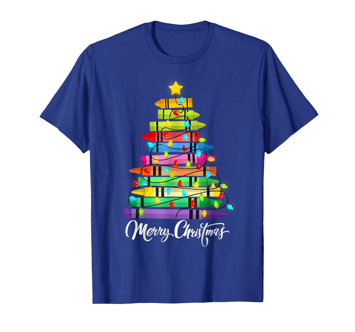Teacher Crayon Merry Christmas Tree Lights School Xmas T-Shirt