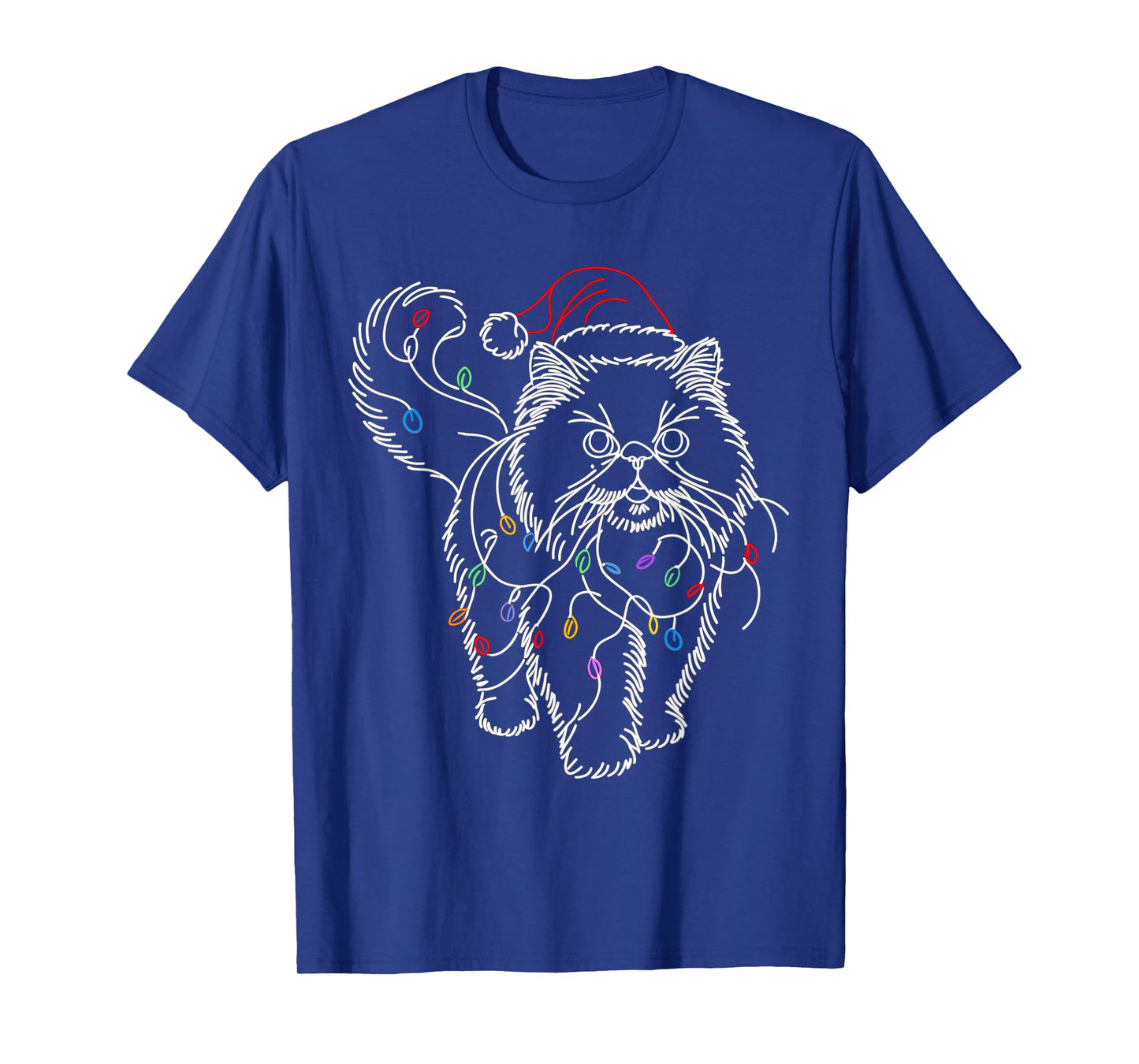 Persian Cat Santa Christmas Tree Lights Ugly Pajamas Mom Dad T-Shirt