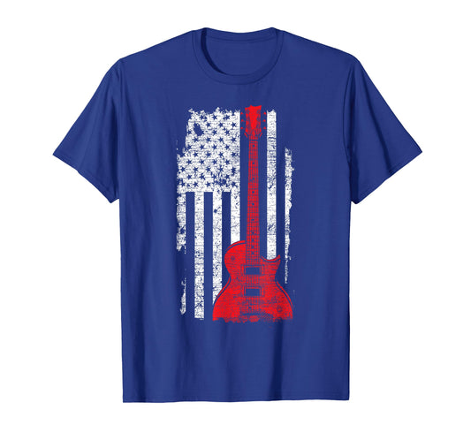 America Guitarist Music USA Flag Guitar T-Shirt