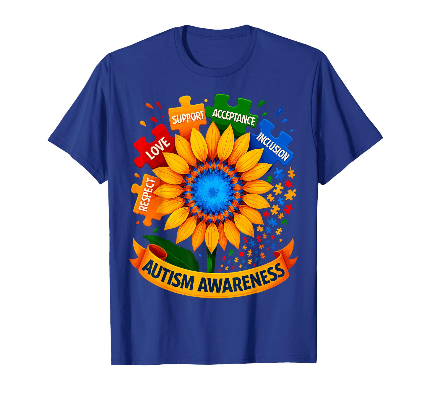 Autism Awareness Sunflower Respect Love Support Blue Autism T-Shirt