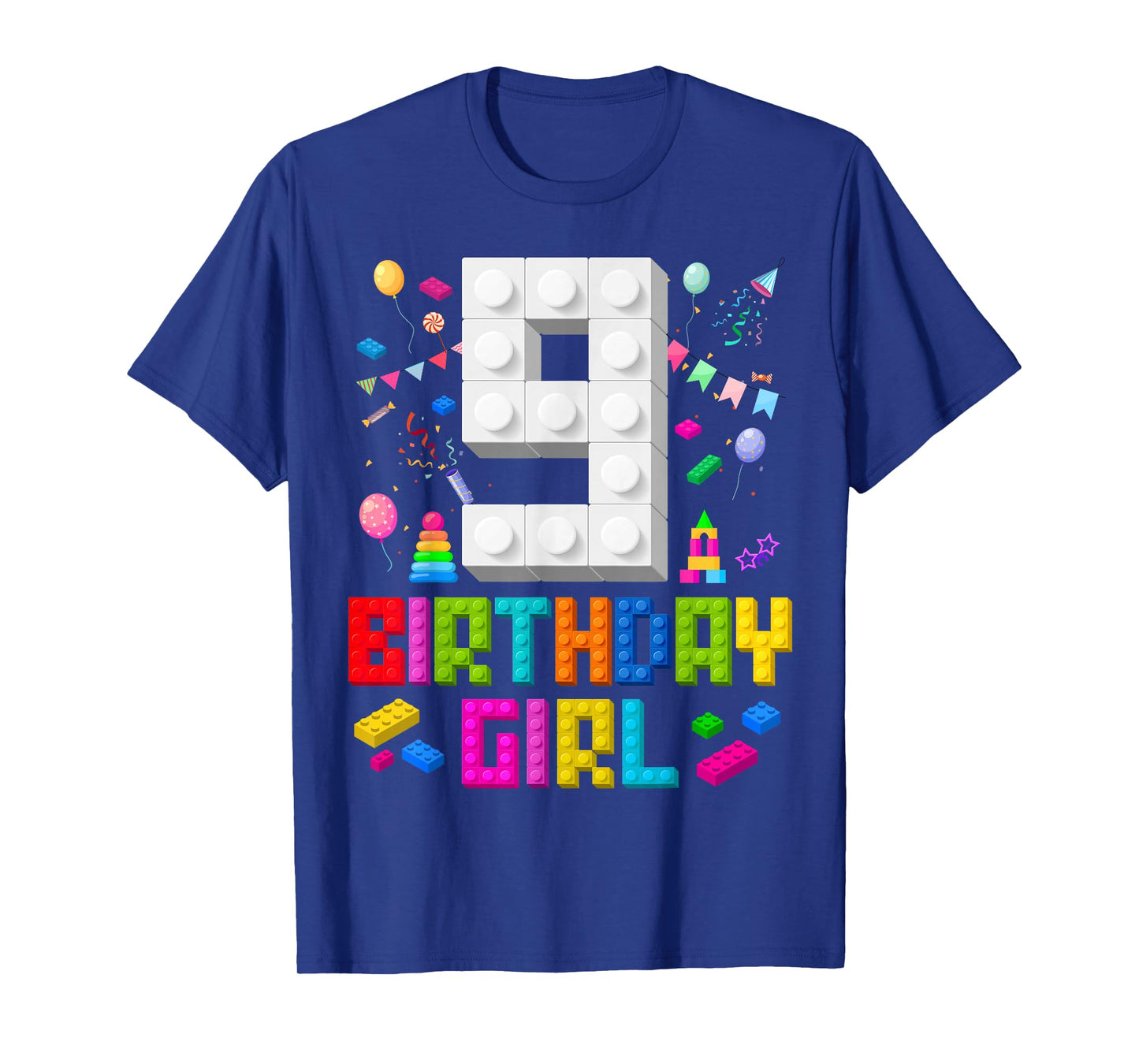 9th Birthday Girl Master Builder 9 Years Old Building Block T-Shirt