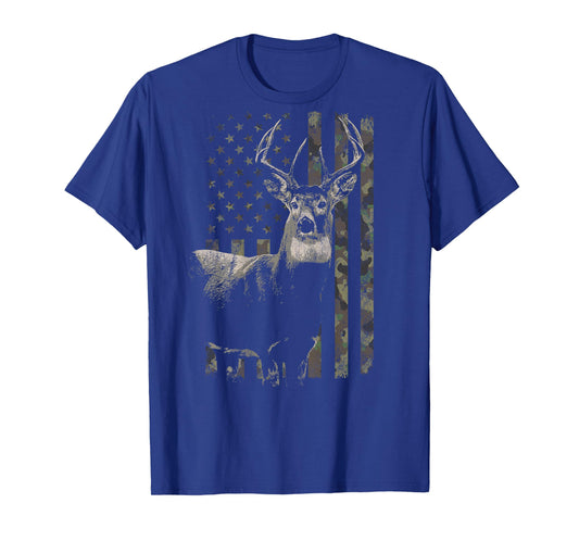 Hunting Camo American Flag Deer Camouflage (Design on Back) T-Shirt