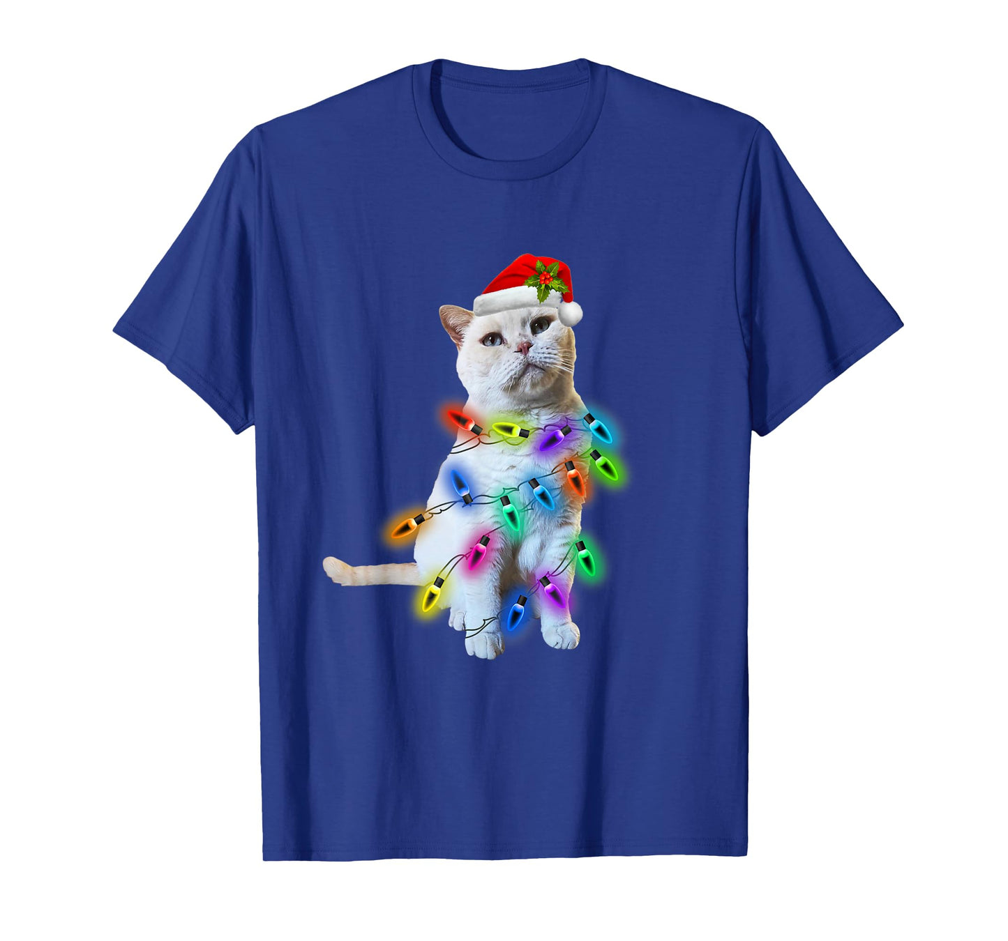 White Cat Christmas light funny cat lover Christmas T-Shirt