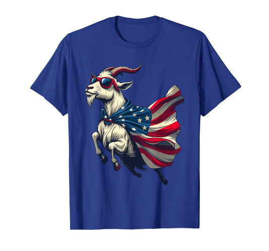 Cool Patriotic Goat in American Flag Cape with Sunglasses T-Shirt