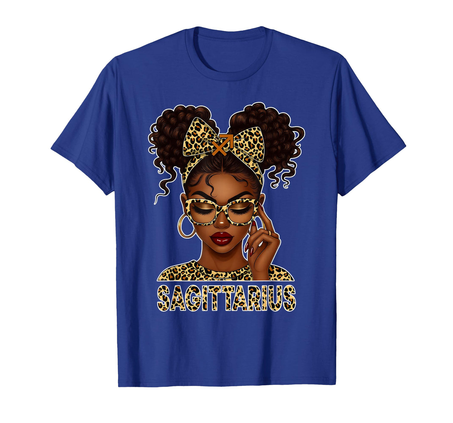 Sagittarius Woman Black Girl Leopard Bow Zodiac Birthday T-Shirt
