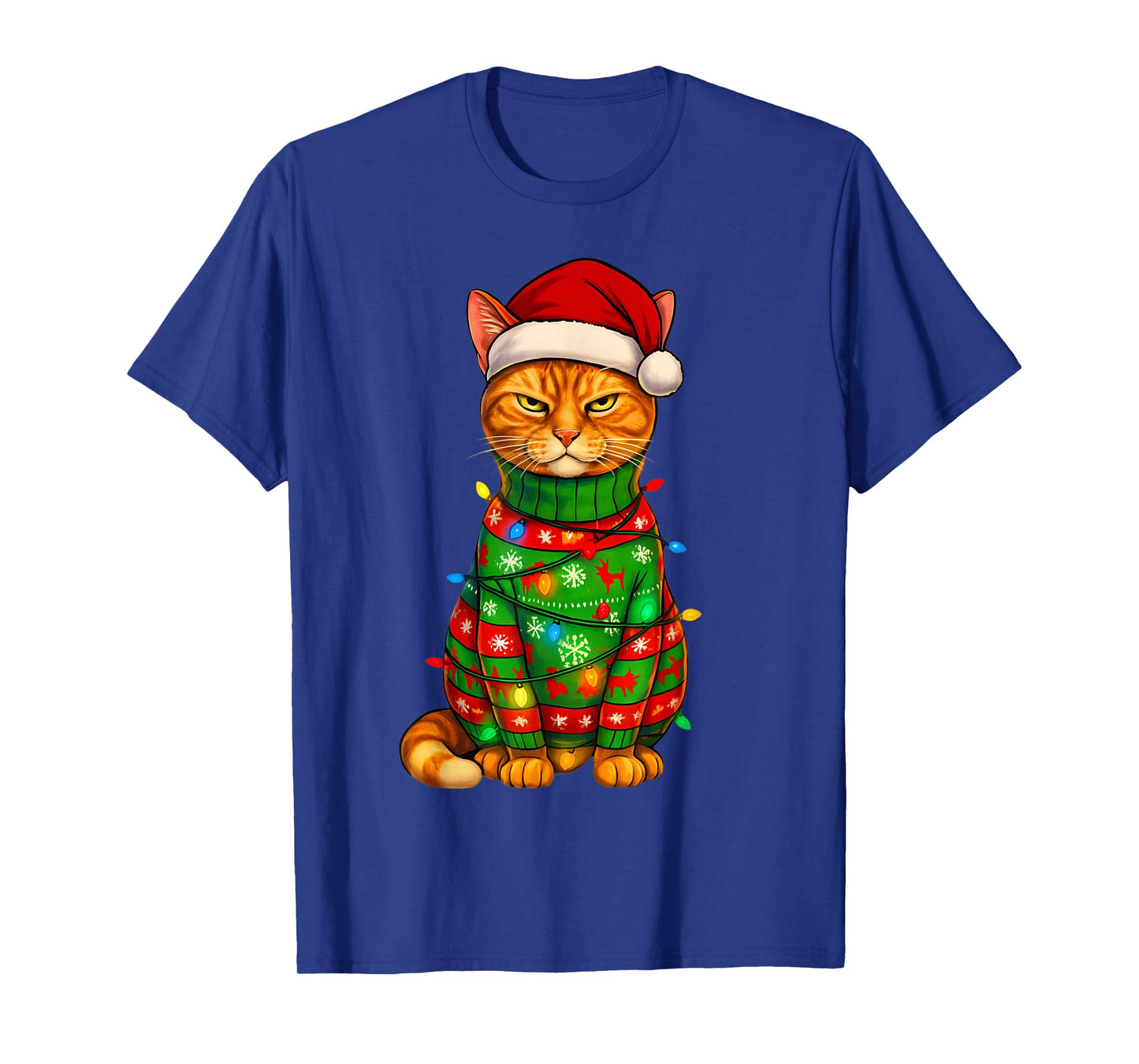 Orange Tabby Cat Christmas Lights Funny Santa Holiday Cats T-Shirt