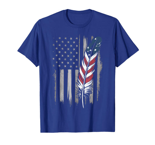Feather USA Flag Native American Tribal Tradition T-Shirt